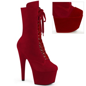 Bársony 18 cm ADORE-1045VEL poledance bokacsizma magassarkú piros + védő lábujjvédők