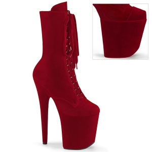 Bársony 20 cm FLAMINGO-1045VEL poledance bokacsizma magassarkú piros + védő lábujjvédők