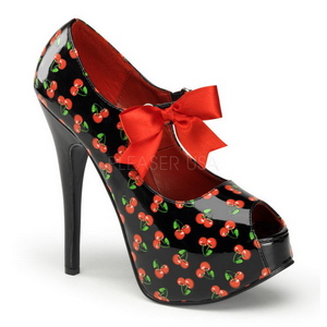 Cseresznye Minta Fekete 14,5 cm Burlesque TEEZE-25-3 női cipők magassarkű