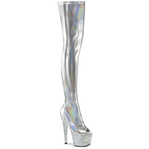 Ezüst 18 cm BEJ-3011-7 Hologram rúdtánc platform overknee csizma