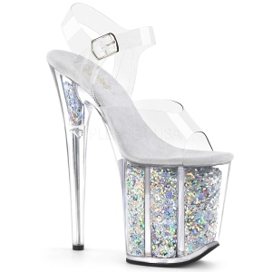 Ezüst 20 cm FLAMINGO-808GF csillámos platform magassarkú női