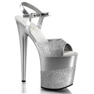 Ezüst Csillámos 20 cm Pleaser FLAMINGO-809-2G Magassarkú Platform