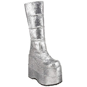 Ezüst Glitter 18 cm STACK-301G demonia csizma - unisex cyberpunk csizma