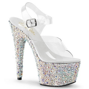 Ezüst Strasszköves 18 cm BEJEWELED-708MS Platform Magassarkú Cipők