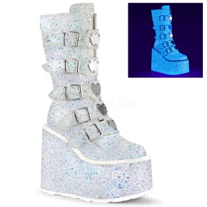 Fehér Glitter 14 cm SWING-230G cyberpunk csizma platformos