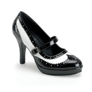 Fehér fekete 10,5 cm CONTESSA-06 mary jane körömcipők rockabilly gangster