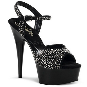 Fekete 15 cm DELIGHT-609RS női cipők magassarkű Csillogó Kövekkel