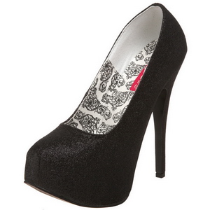 Fekete Csillámos 14,5 cm Burlesque TEEZE-31G Platform Körömcipők