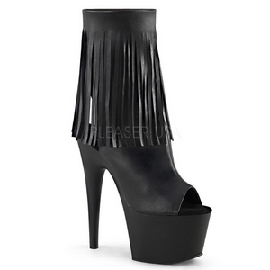 Fekete Műbőr 18 cm ADORE-1019 női rojtos magassarkú bokacsizma