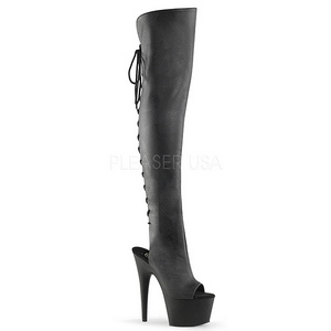 Fekete Műbőr 18 cm ADORE-3019 Platform Magassarkú Combcsizma