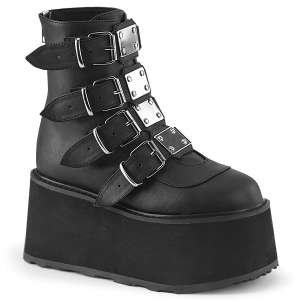 Fekete Műbőr 9 cm DAMNED-105 Bokacsizma Csatos