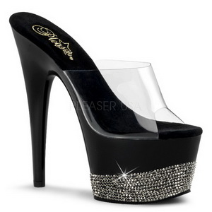 Fekete Strasszköves 18 cm Pleaser ADORE-701-3 Platform Papucs