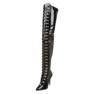 Lakkbőr 13 cm SEDUCE-3024 Fekete combcsizma magassarkú a férfi