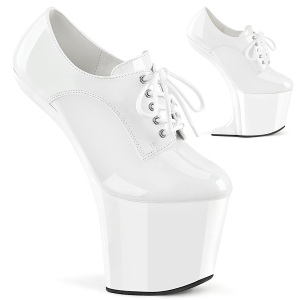Lakkbőr 20 cm CRAZE-860 Heelless bokacsizma magassarkú pony fehér