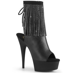 Műbőr 15 cm DELIGHT-1018RSF női rojtos magassarkú bokacsizma