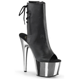 Műbőr Fekete Króm Platform Bokacsizma női 18 cm Pleaser ADORE-1018