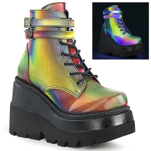 Neon szivárvány 11,5 cm SHAKER-52 Gótikus Bokacsizma Éktalpú Platform