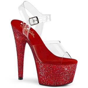 Piros 18 cm BEJEWELED-708DM strasszköves magassarkú platform