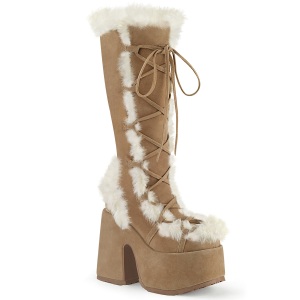 Szőrme barna 13 cm CAMEL-311 Platform csizma vastag sarkú
