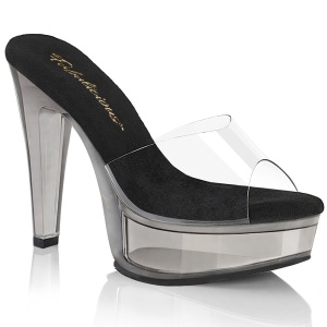 Szürke 13 cm MARTINI-501 papucs magassarkú csillámos
