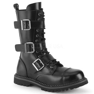 Valódi bőr RIOT-12BK acél lábbeli punk csizma - demoniacult bakancsok