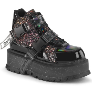 Vegan 5 cm SLACKER-50 alternatív glitter cipők platformos fekete