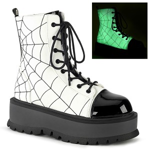 Vegan Fehér 5 cm SLACKER-88 Demonia Bokacsizma Platform
