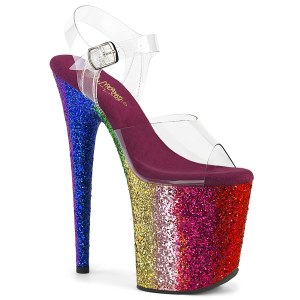 Átlátszó 20 cm FLAMINGO-808RBG csillámos platform magassarkú női