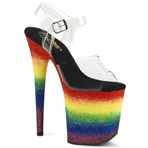 Átlátszó 20 cm FLAMINGO-808RG-04 csillámos platform magassarkú női