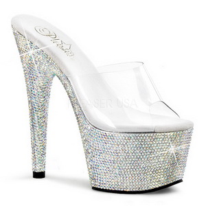 Átlátszó Ezüst 18 cm BEJEWELED-701DM Strasszköves Platform Papucs