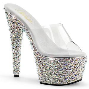 Átlátszó Ezüst 18 cm BEJEWELED-701MS Strasszköves Platform Papucs