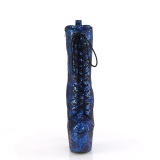 1040SPF - 18 cm pleaser magassarkú bokacsizma kígyóminta kék