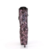 1040SPF - 18 cm pleaser magassarkú bokacsizma kígyóminta rózsaszín