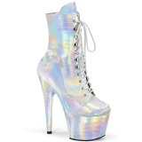 ADORE-1020HG-C - 18 cm pleaser magassarkú bokacsizma hologram ezüst