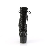 ADORE-1020RM 18 cm pleaser magassarkú bokacsizma strass fekete