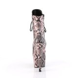 ADORE - 18 cm pleaser magassarkú bokacsizma kígyóminta rózsaszín