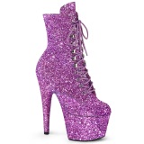 ADORE-GWR 18 cm pleaser magassarkú bokacsizma glitter levendula