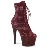 ADORE-RM 18 cm pleaser magassarkú bokacsizma strass burgundia