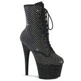 ADORE-RM 18 cm pleaser magassarkú bokacsizma strass fekete