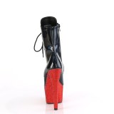 BEJ-1020-7 - 18 cm pleaser magassarkú bokacsizma strass fekete piros