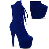 Bársony 18 cm ADORE-1045VEL poledance bokacsizma magassarkú kék + védő lábujjvédők