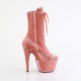 Bársony 18 cm ADORE-1045VEL poledance bokacsizma magassarkú rózsaszín + védő lábujjvédők