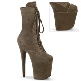 Bársony 20 cm FLAMINGO-1045VEL poledance bokacsizma magassarkú khaki + védő lábujjvédők