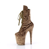 Bársony 20 cm FLAMINGO-1045VEL poledance bokacsizma magassarkú khaki + védő lábujjvédők