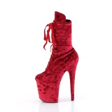 Bársony 20 cm FLAMINGO-1045VEL poledance bokacsizma magassarkú piros + védő lábujjvédők