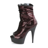 Burgundia 15 cm DELIGHT-1008SQ női flitterekkel magassarkú bokacsizma