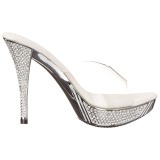 Ezüst 11,5 cm ELEGANT-401 Strasszköves platform női papucs