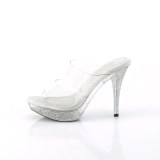 Ezüst 11,5 cm ELEGANT-402 platform papucs magassarkú strasszköves