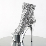 Ezüst 18 cm ADORE-1008SQ női flitterekkel magassarkú bokacsizma