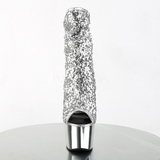 Ezüst 18 cm ADORE-1008SQ női flitterekkel magassarkú bokacsizma